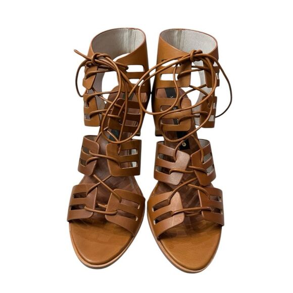 MATT BERNSON Tan Oiled Leather Miro Gladiator Heels Dustbag Size 10 NIB - Picture 4 of 6